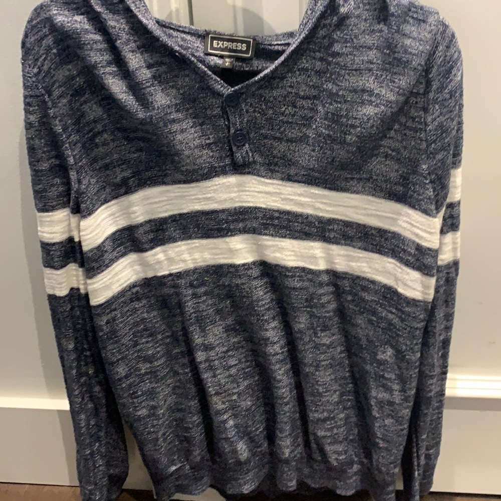 Express men’s size L blue and white striped light sweater with hood